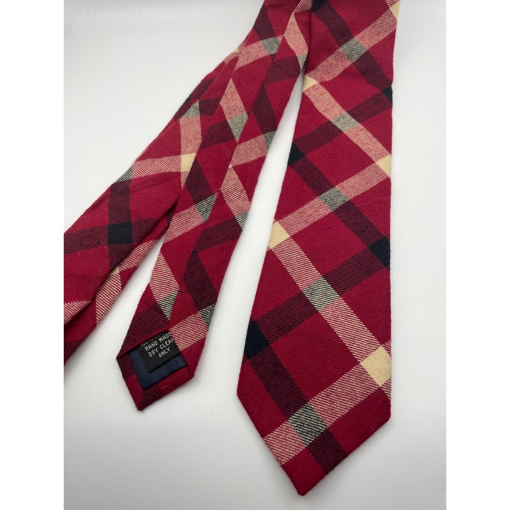 Gentlemen Essentials Mens Red Black Plaid Cotton Necktie Handmade Classic Tie